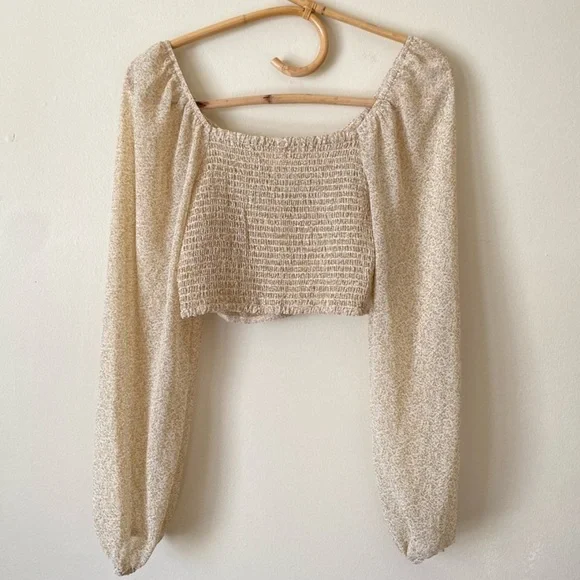 NWT Altar’d State Floral Cropped Cream Ivory Gold Blouse Top - Picture 3 of 5